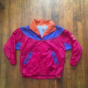 Vintage 90s Reebok Color Block Nylon Windbreaker Rain Jacket Roll Up Hood Size M